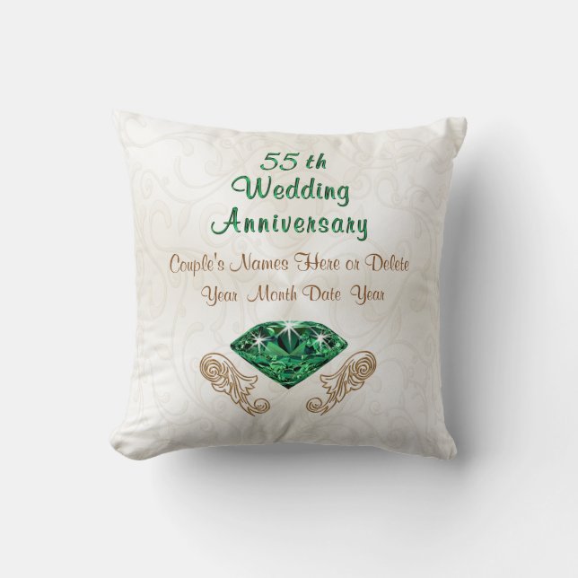 Emerald 55th Wedding Anniversary Gifts, Your Text Cushion (Front)