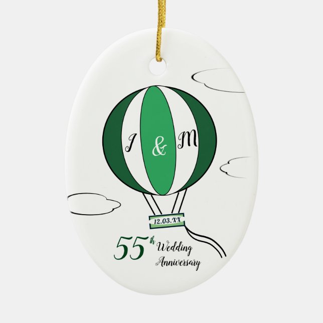 Emerald 55th wedding anniversary hot air balloon  ceramic tree decoration (Front)