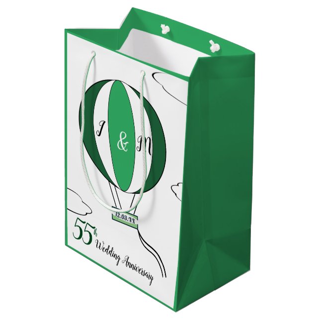 Emerald 55th wedding anniversary hot air balloon medium gift bag (Back Angled)
