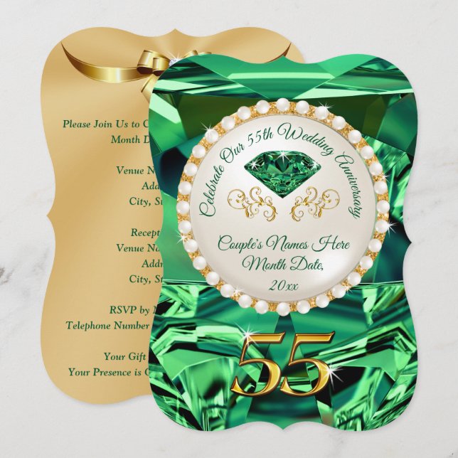 Emerald, 55th Wedding Anniversary Invitations (Front/Back)