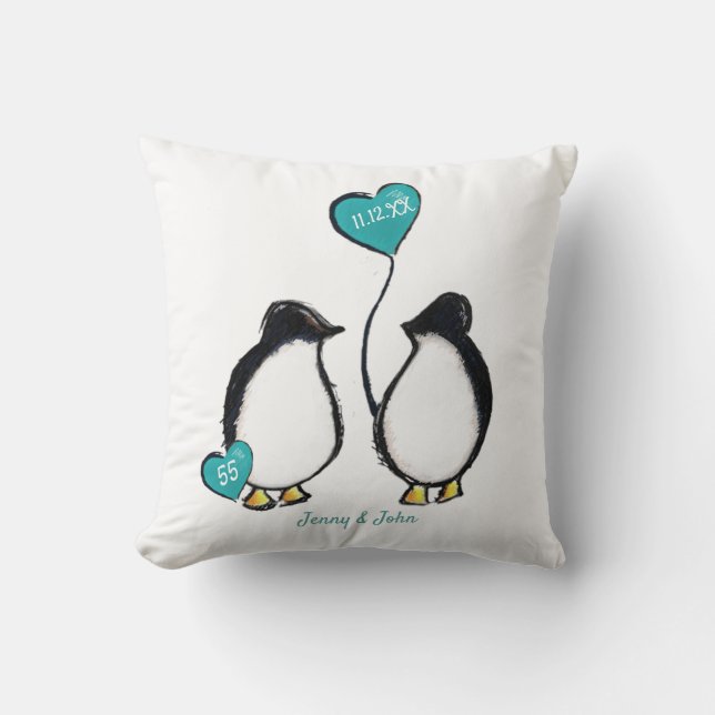 Emerald 55th wedding anniversary penguin gift cushion (Front)