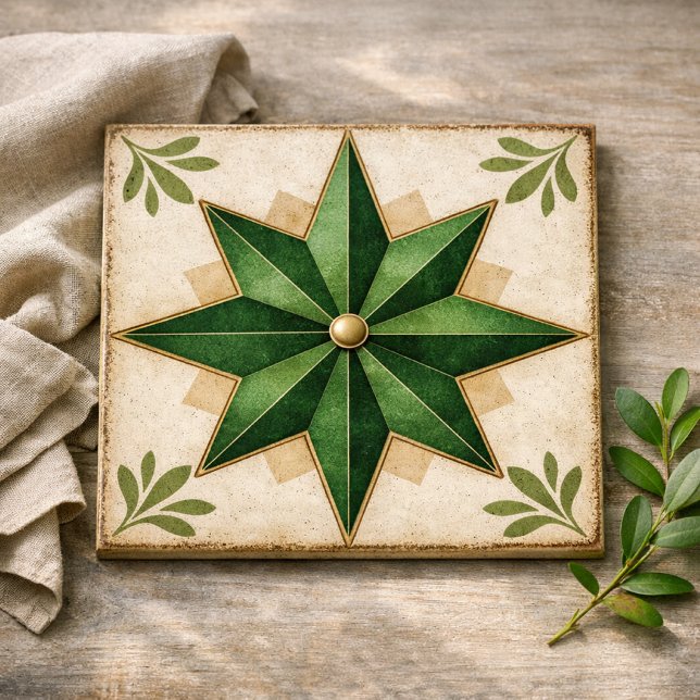 Emerald 8-point Star Faux Encaustic  Tile (Creator Uploaded)