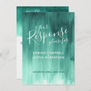Emerald abstract modern art wedding reply RSVP Invitation
