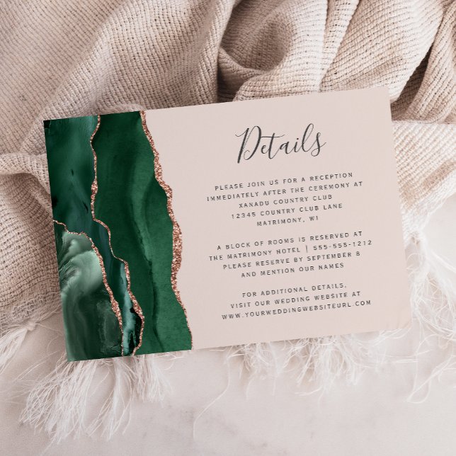 Emerald Agate Rose Gold Blush Wedding Details Enclosure Card (Creator Uploaded)