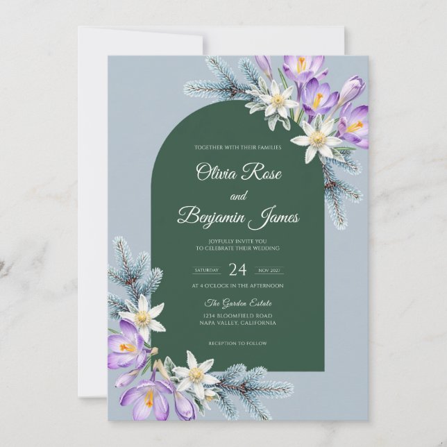 Emerald Amethyst Bloom Wedding Invitation (Front)