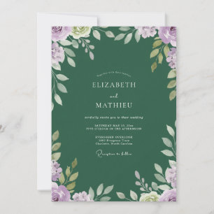 Emerald Amethyst Leafy Wedding Invitation
