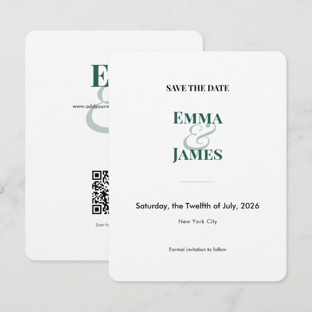 Emerald Ampersand Save the Date | Wedding Card (Front/Back)