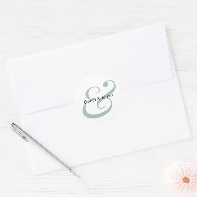 Emerald Ampersand Wedding | Monogram Envelope Classic Round Sticker (Envelope)