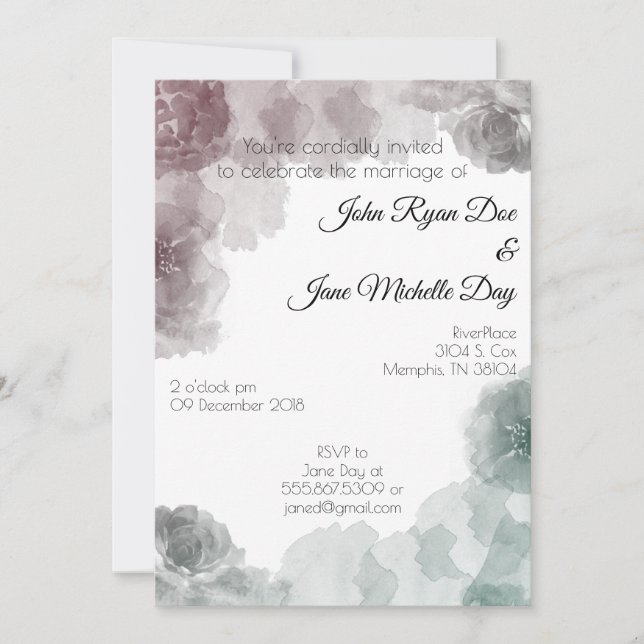 Emerald and Amethyst Watercolor Wedding Invites (Front)