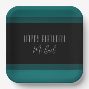 Emerald and Black "Happy Birthday" Paper Plate