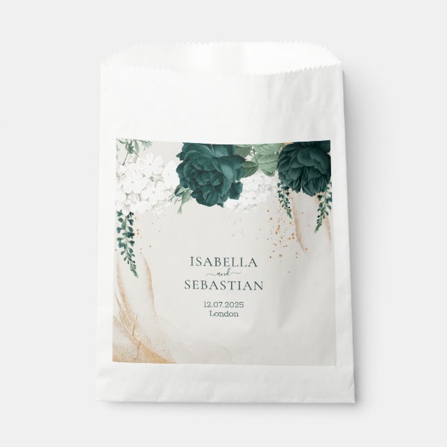 Emerald and Blush Botanical  Florals Favour Bags (Front)