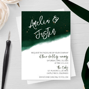 Emerald and Bronze Watercolor Wedding Invitation