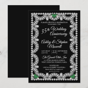 Emerald and Diamond 35th Wedding Anniversary Party Invitation