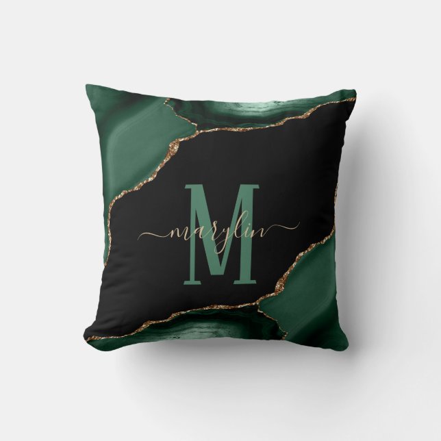 EMERALD AND GOLD AGATE MONOGRAM CUSHION (Front)