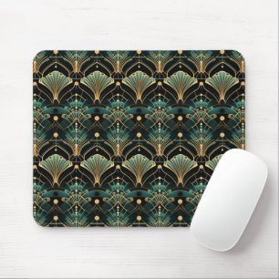 Emerald and Gold Art Deco-inspired Fan Mouse Mat
