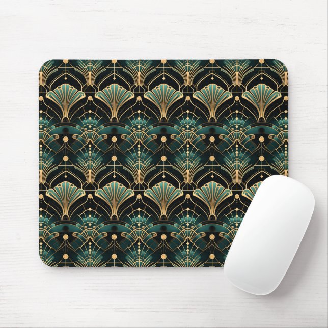 Emerald and Gold Art Deco-inspired Fan Mouse Mat (With Mouse)