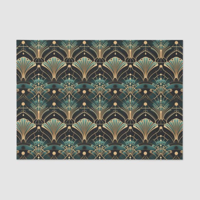 Emerald and Gold Art Deco-inspired Fan Tissue Paper (Front)
