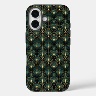 Emerald and Gold Art Deco Patterned iPhone 16 Case