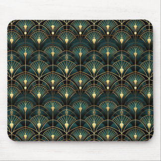 Emerald and Gold Art Deco Patterned Mouse Mat