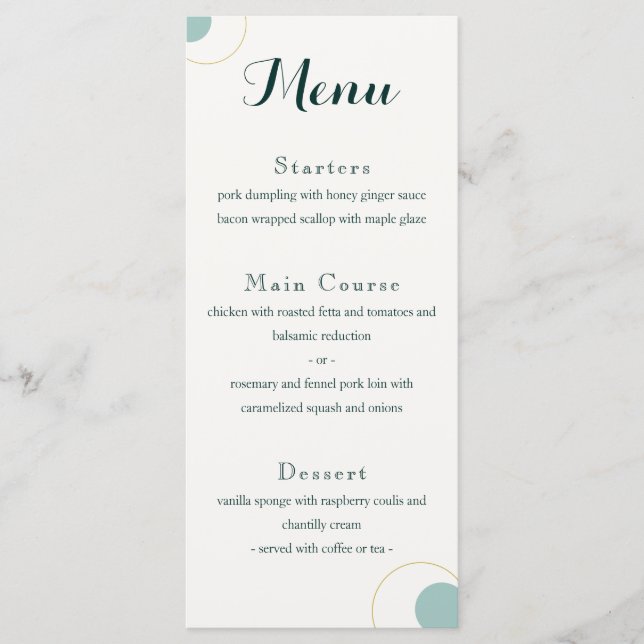 Emerald and Gold Art Deco Wedding Menu (Front)