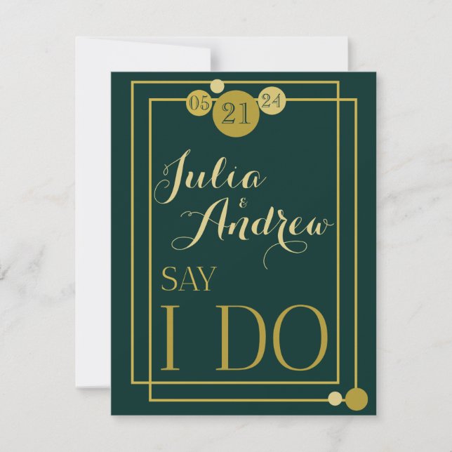 Emerald and Gold Art Deco Wedding Save the Date (Front)