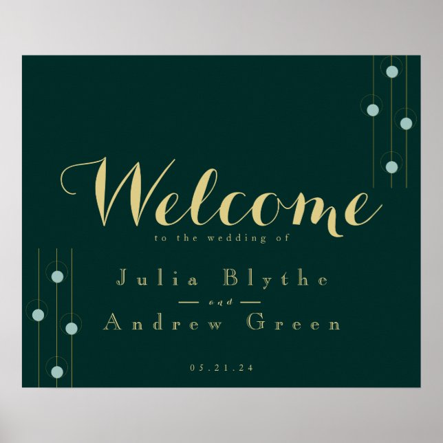 Emerald and Gold Art Deco Wedding Welcome Sign (Front)