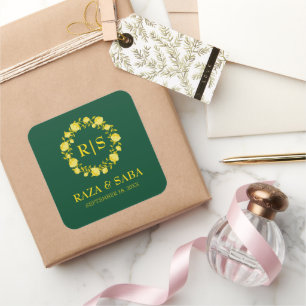 Emerald and Gold Elegance Wedding Square Sticker