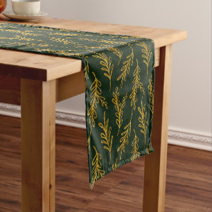 Emerald and Gold Floral Sprig  Short Table Runner