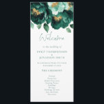 Emerald and Gold Florals Wedding Program Invitation<br><div class="desc">Elegant Emerald and Gold Florals Fall Wedding Program.  Available digitally and printed. Beautiful flowers decorate the top on the front. Welcome I’d in a non-editable script. The rest of the text on both sides can be easily personalised.</div>
