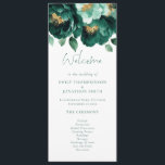 Emerald and Gold Florals Wedding Program Invitation<br><div class="desc">Elegant Emerald and Gold Florals Fall Wedding Program.  Available digitally and printed. Beautiful flowers decorate the top on the front. Welcome I’d in a non-editable script. The rest of the text on both sides can be easily personalised.</div>