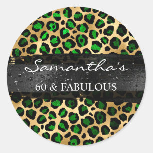 Emerald and Gold Foil Leopard 60 & Fabulous Classic Round Sticker