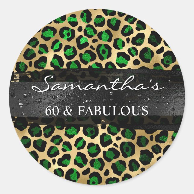 Emerald and Gold Foil Leopard 60 & Fabulous Classic Round Sticker (Front)