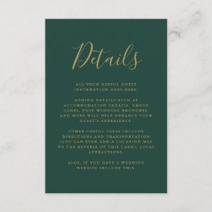Emerald And Gold Guest Information Script Details Enclosure Card