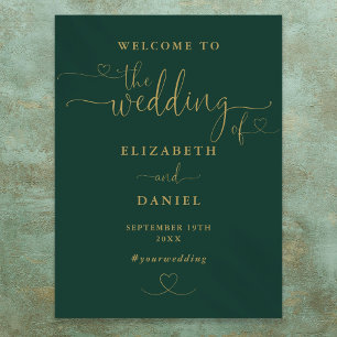 Emerald And Gold Heart Script Wedding Welcome Sign