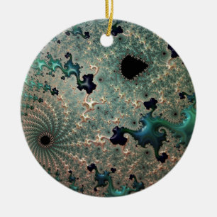Emerald and Gold Mandelbrot Ceramic Tree Decoration