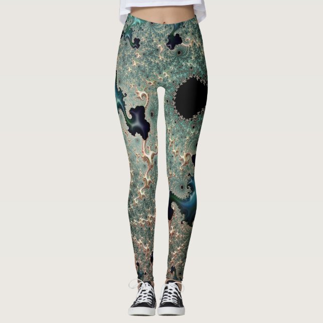 Emerald and Gold Mandelbrot Leggings (Front)