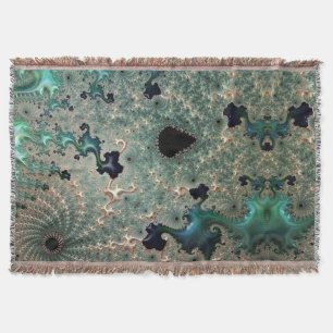 Emerald and Gold Mandelbrot Throw Blanket