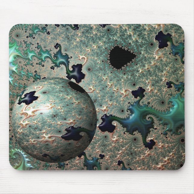 Emerald and Gold Mandelbrot with Sphere Mouse Mat (Front)