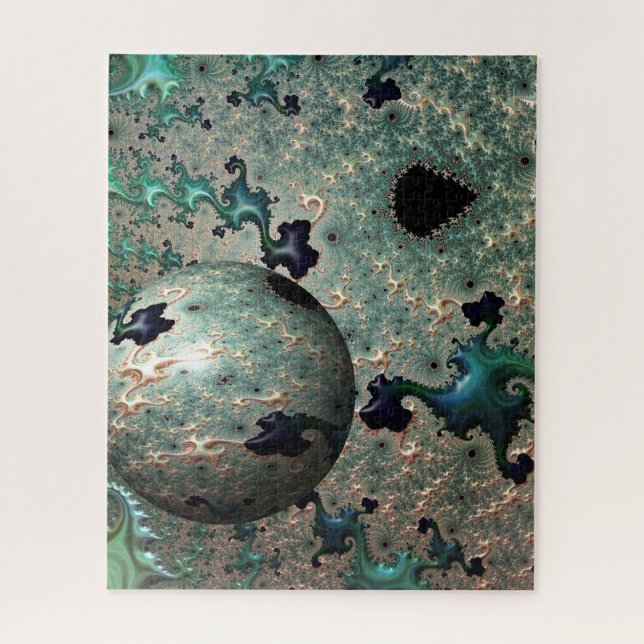 Emerald and Gold Mandelbrot with Sphere Puzzle (Vertical)