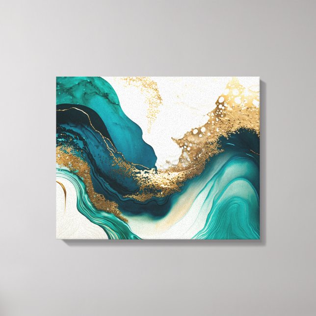 Emerald and Gold Marble Abstract Fluid Art  Canvas Print (Front)