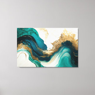 Emerald and Gold Marble Abstract Fluid Art Canvas Print