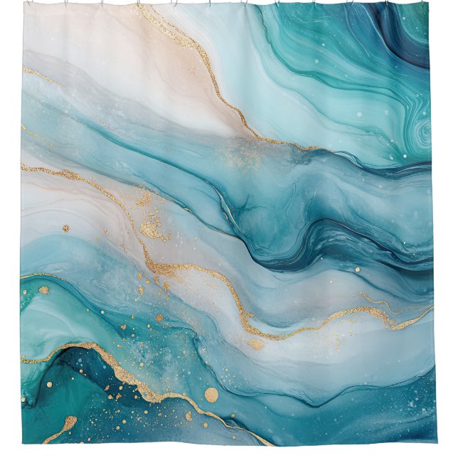 Emerald and Gold Marble Elegance Shower Curtain (Front)