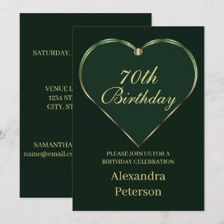 Emerald And Gold Minimalist Heart Birthday Invitation