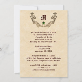 Emerald and Gold Monogram Gothic Invitation