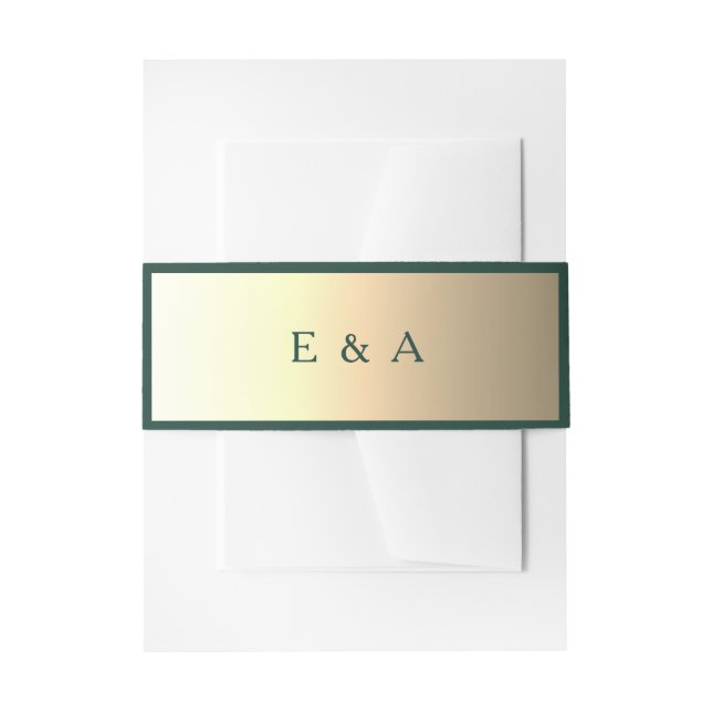 Emerald and Gold Monogram Wedding Invitation Belly Band (Front Example)
