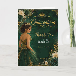 Emerald and Gold Quinceañera Thank You Card