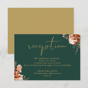 Emerald And Gold Rustic Floral Wedding Reception Enclosure Card