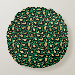 Emerald and Gold Safari Series Design 3 Round Cushion