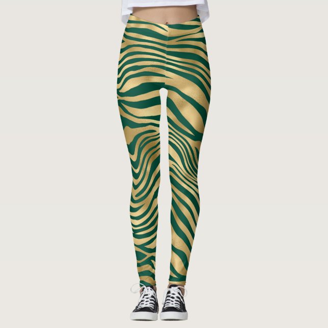 Emerald and Gold Safari Series Design 4 Leggings (Front)