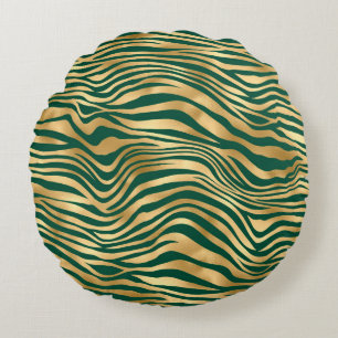 Emerald and Gold Safari Series Design 4 Round Cushion